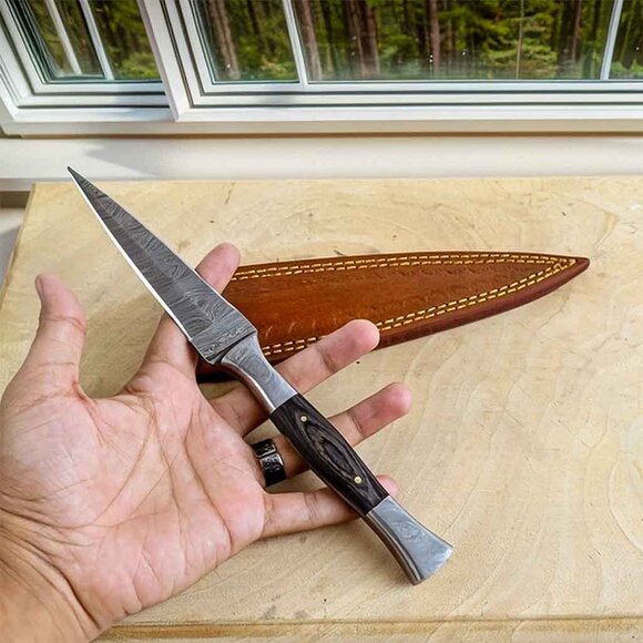 Damascus Two Side Kitchen Knife with Pakka Wood Handle Handmade Knife NEW - Picture 2 of 7